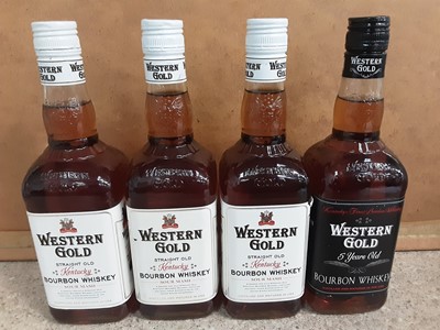 Lot 20 - Three bottles of Western Gold Sour Mash Kentucky Bourbon whisky and another bottle of Western Gold 5 years old whisky (4)