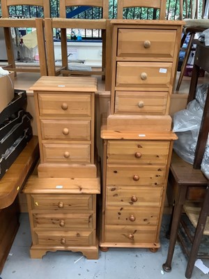 Lot 941 - Pine narrow chest of 5 drawers, another with four drawers and another pair with each  three drawers (4)