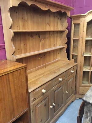 Lot 942 - Pine two height dresser with three drawers and three cupboards 139 cm wide 194 cm high