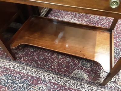 Lot 1045 - Victorian mahogany hall table with ledge back, single drawer on square taper legs with shaped undertier, 91cm wide, 53cm deep, 80cm high