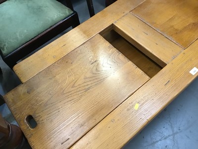 Lot 949 - Heavy pine coffee table with sliding panels to top and storage below
