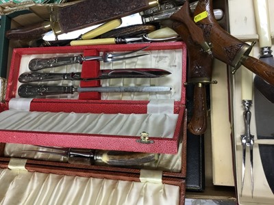 Lot 205 - Collection of knives to include horn handled carving set