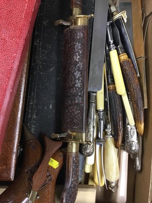 Lot 205 - Collection of knives to include horn handled carving set