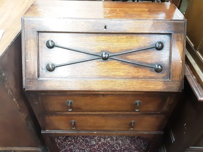 Lot 1051 - 1930's oak bureau with writing compartment and two drawers below