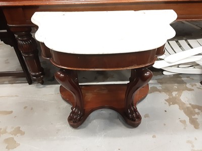 Lot 1056 - Victorian mahogany washstand with shaped marble top, on cabriole front supports with undertier, 92cm wide, 50cm deep, 72cm high