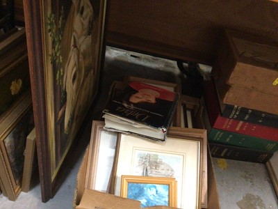 Lot 493 - Group of pictures, Lloyds Register of Shipping volumes, portable record player in case and set of bowling woods in case