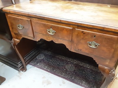 Lot 1065 - 1930's Queen Anne style walnut lowboy with three drawers on cabriole legs, 90.5cm wide, 54cm deep, 76cm high