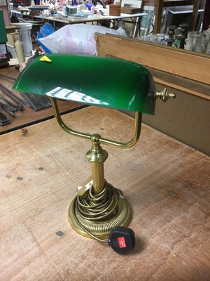 Lot 477 - Brass Desk Lamp with green glass shade