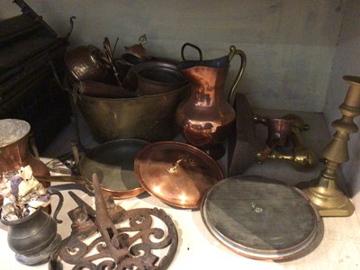 Lot 156 - Sundry metal wares, including antique copper, brass and pewter, together with an Underwood typewriter