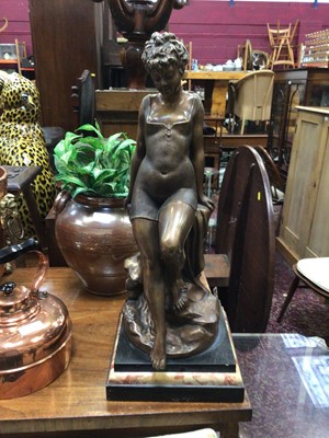 Lot 259 - Bronze of young woman in swimming costume - signed Louis Martin on slate and marble socle