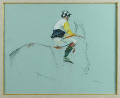 Lot 1000 - *Jonathan Trowell (1938-2013) pastel - Racehorse and Jockey, signed, in glazed frame