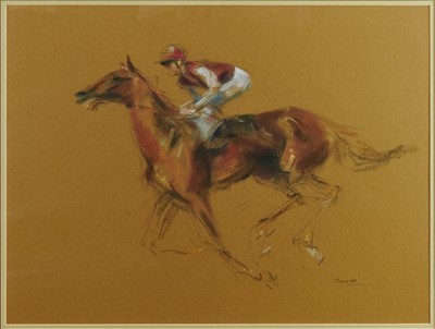 Lot 999 - *Jonathan Trowell (1938-2013) pastel - Racehorse and Jockey, signed, in glazed frame