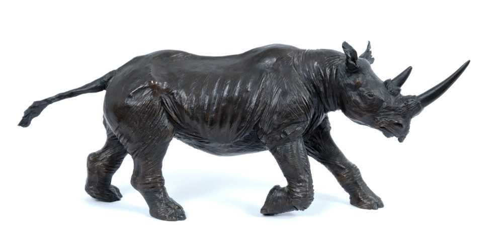 Lot 259 - James Osborne (1940-1992) limited edition bronze sculpture of a Rhinoceros, 56/1000