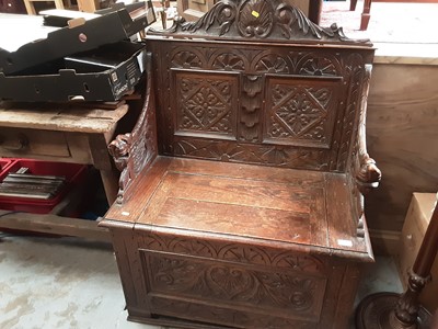 Lot 975 - Victorian carved oak hall bench/settle, 86cm wide, 45.5cm deep, 115cm high