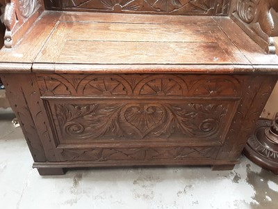 Lot 975 - Victorian carved oak hall bench/settle, 86cm wide, 45.5cm deep, 115cm high