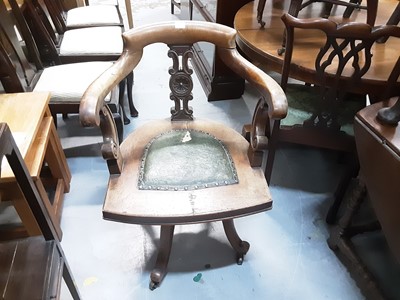 Lot 1076 - Late Victorian swivel desk chair with studded leather seat