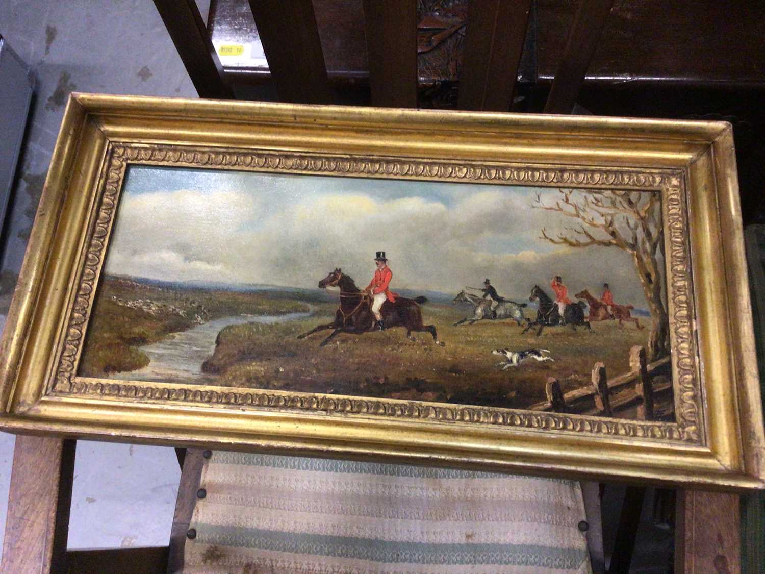 Lot 36 - Gilt-framed oil painting of a hunting scene