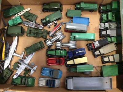 Lot 1835 - Tray of unboxed early Dinky including lorries, saloon cars, aeroplanes etc.