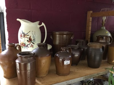 Lot 404 - Lot antique salt glazed jars and wash bowl and basin