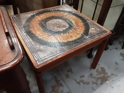 Lot 1101 - Mid 20th century tiled top coffee table, 65cm square, 51cm high
