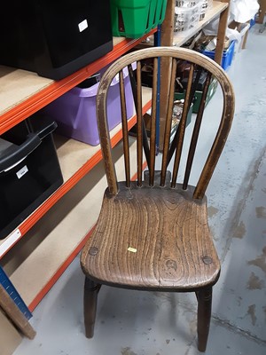 Lot 1106 - Pair of old stick back chairs with elm seats on turned supports