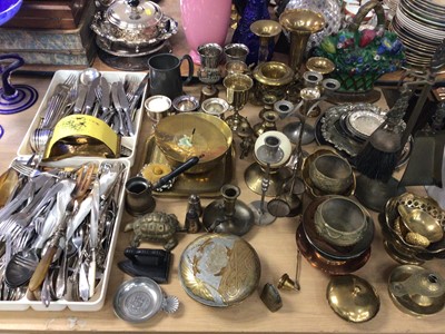 Lot 451 - Selection of plated flatware and brassware