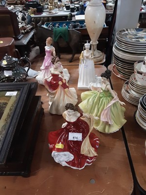 Lot 414 - Four Royal Dolton ' Pretty Ladies '  figures and Coalport figure of The Queen (5)