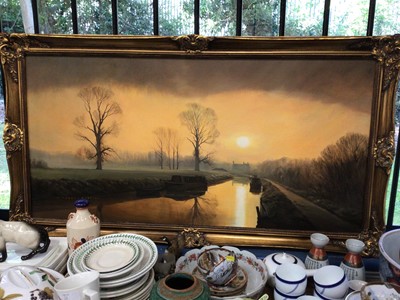 Lot 64 - Large gilt framed Michael Morris oil painting of a canal or river scene, 100cm x 49.5cm