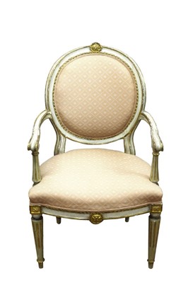 Lot 1452 - 19th century French gilt and painted open elbow salon chair