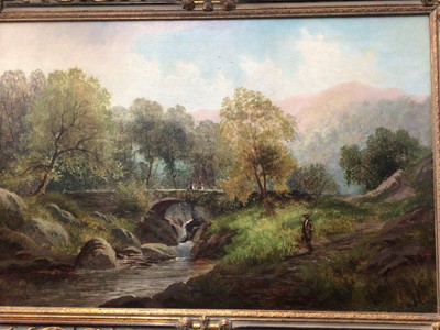 Lot 65 - Large gilt-framed landscape oil painting, signed W. R, Whitby, 75cm x 49cm