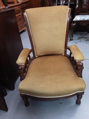 Lot 1115 - Victorian mahogany framed nursing chair with upholstered seat back and arms on turned front legs