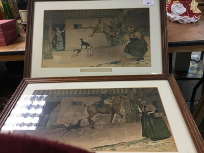 Lot 421 - Cecil Aldin - two Edwardian prints in glazed frames and another pair prints and a map (5)