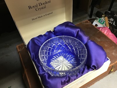 Lot 423 - Royal Doulton crystal bowl in box, dolls, pictures and sundries