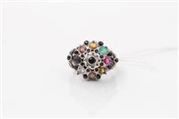 Lot 1603 - Eastern white metal multi-gem ring, stamped -...