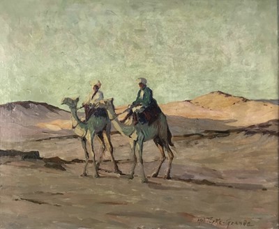 Lot 267 - Helen Tupke-Grande (1871-1946) oil on canvas, desert scene with two camels with riders