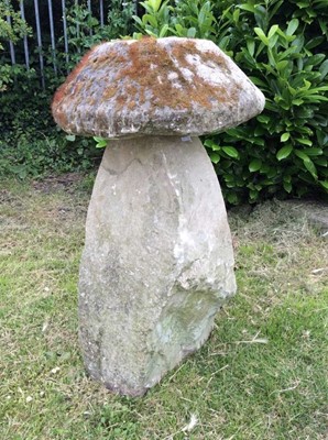 Lot 1457 - Antique staddle stone, approximately 87cm high x 48cm diameter