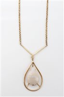 Lot 1606 - Large pear-drop opal pendant in mount, on gold...