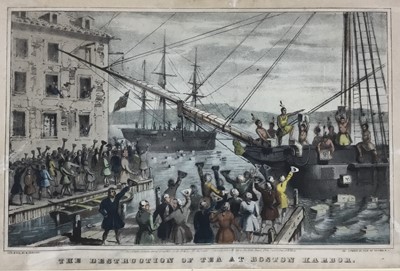 Lot 54 - Nathaniel Currier (1813-1888) rare lithograph - The destruction of tea at Boston Harbour