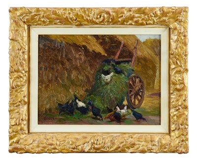 Lot 1218 - Arthur Spooner (1873-1962) oil on board, Fowls in Clover, signed ans inscribed, in good gilt frame