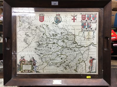 Lot 369 - Two 17th/18th century maps of Yorkshire mounted as trays, plated tray and framed mirror(4)