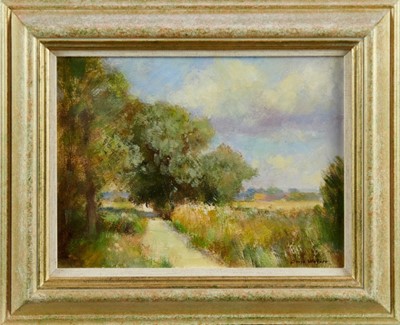 Lot 1246 - Owen Waters (1916-2004) oil on board, sunny lane