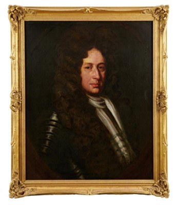 Lot 1040 - Manner of Peter Lely, oil on canvas, half length portrait of a Gentleman wearing armour