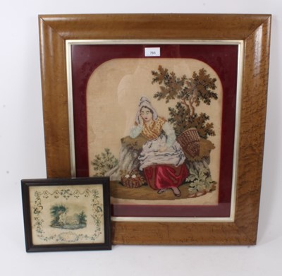 Lot 785 - Mid 19th century needlework picture in glazed maple veneered frame