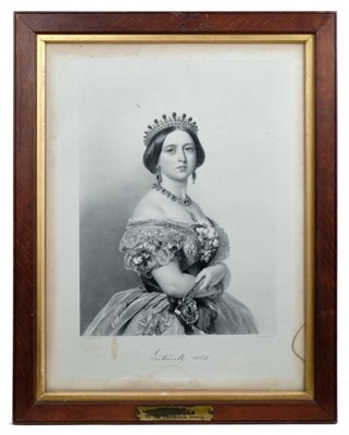 Lot 49 - H.M.Queen Victoria presentation portrait print of the young Queen  after Winterhalter  with  printed signature and date 1852