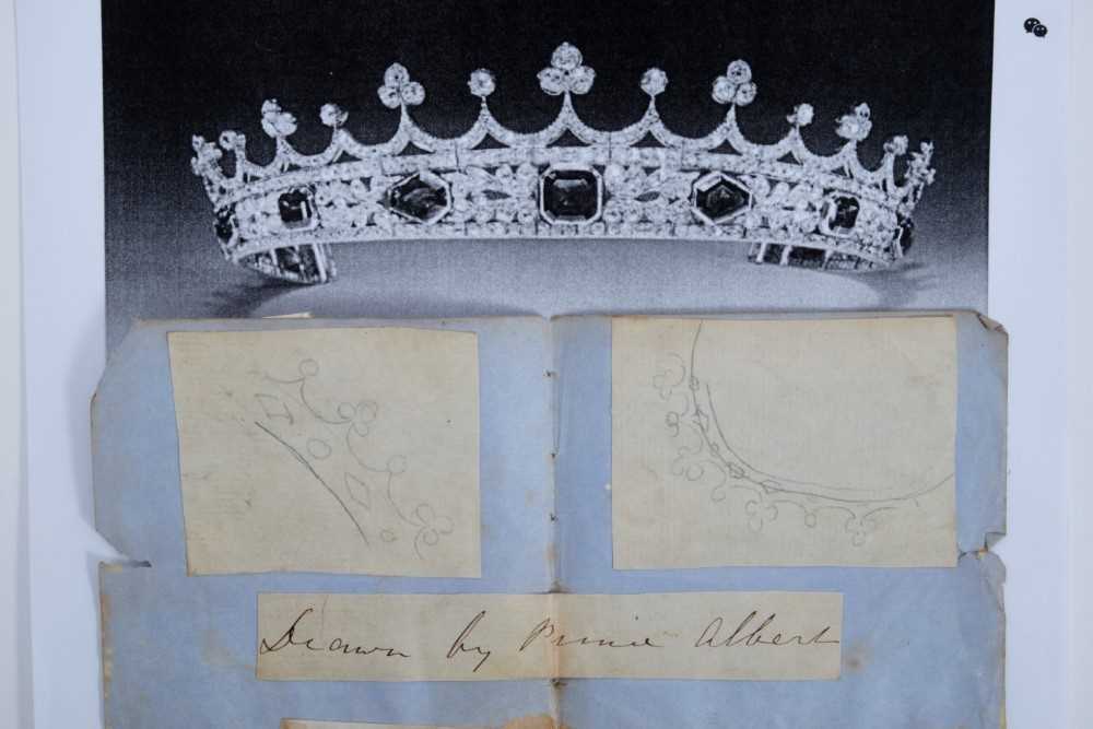 Lot 51 - H.R.H. Prince Albert - two important pencil sketch designs for the diamond and sapphire coronet made for Queen Victoria  in 1840