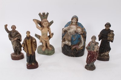 Lot 807 - Group of six antique carved and painted wooden Portuguese/Italian figures