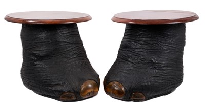 Lot 919 - Pair of early 20th century elephant foot coffee tables