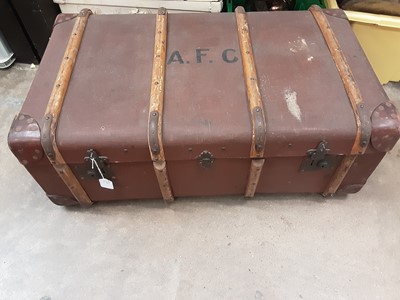 Lot 1146 - Old leather bound trunk