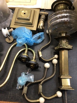 Lot 171 - Quantity of architectural fittings, including brass door knockers, light fittings, hooks, latches, etc