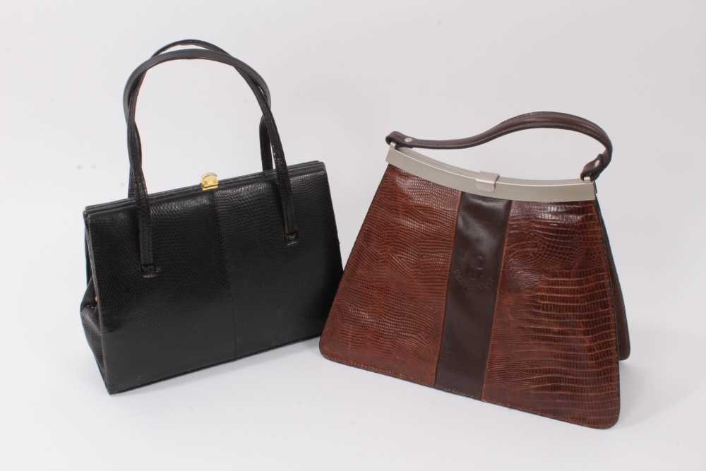 Lot 2093 - Two vintage handbags, one brown leather and lizard skin by Ceancarel the other is black lizard skin by Widegate.